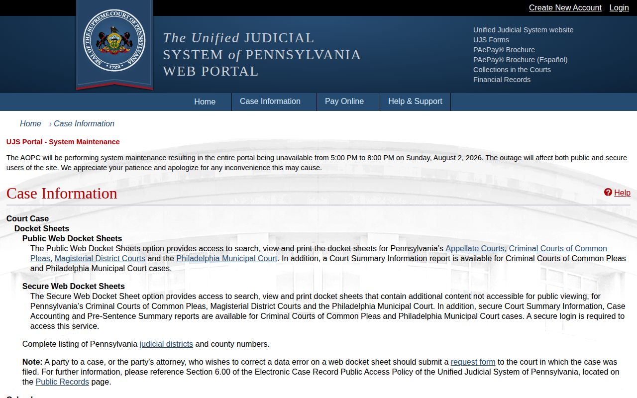 Lehigh County release record search fields in the Pennsylvania court portal