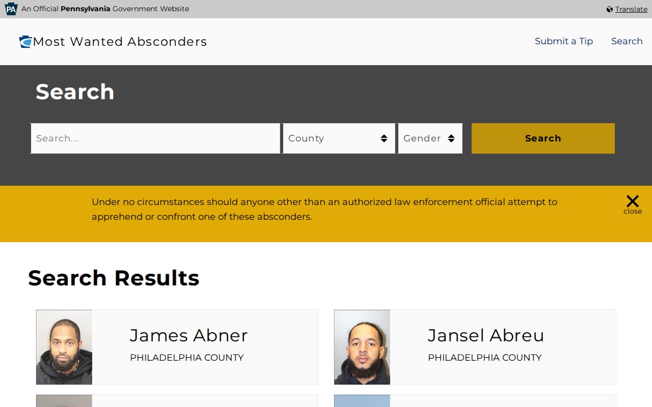 Official absconder warning for Lehigh County post-release supervision checks