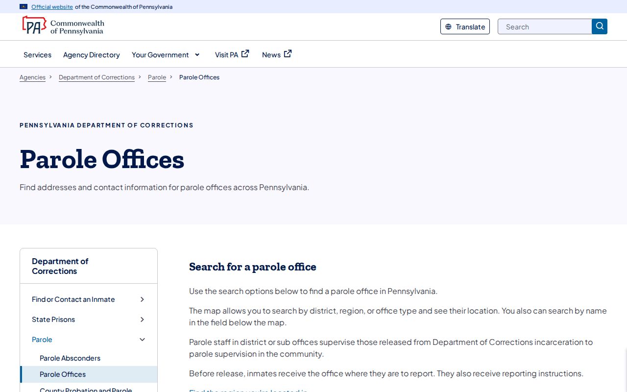 Pennsylvania parole office finder for Lehigh County post-release supervision